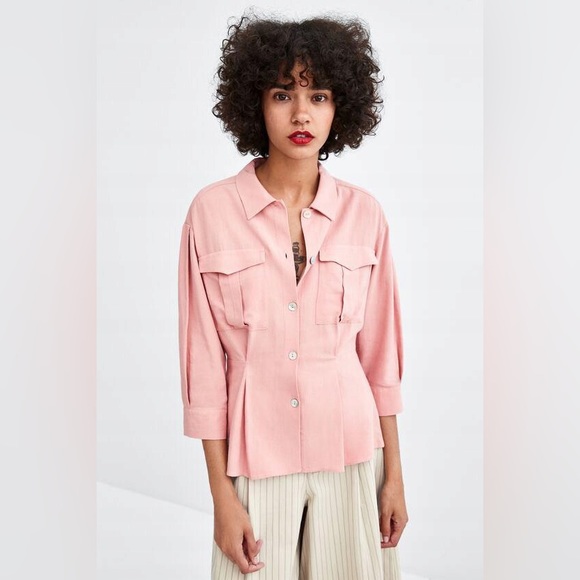 Barbie ready! Zara Pink pleated shirt top. Size M - Picture 3 of 5